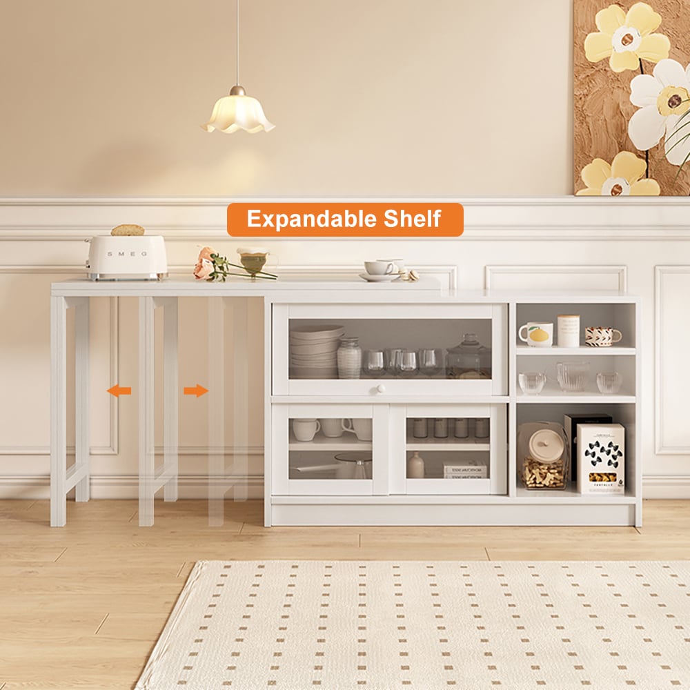 HMR Farmhouse Extendable Wood Sideboards and Cabinets with Ample Storage - White