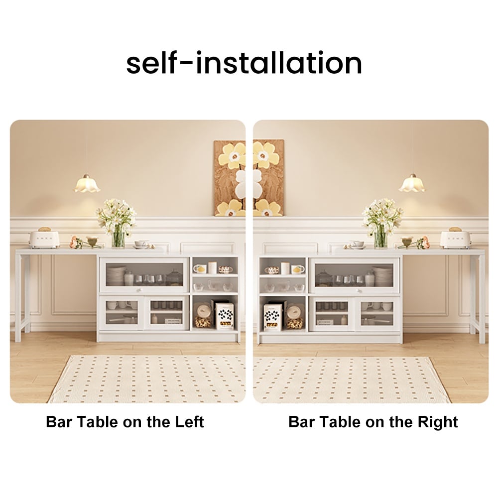 HMR Farmhouse Extendable Wood Sideboards and Cabinets with Ample Storage - White