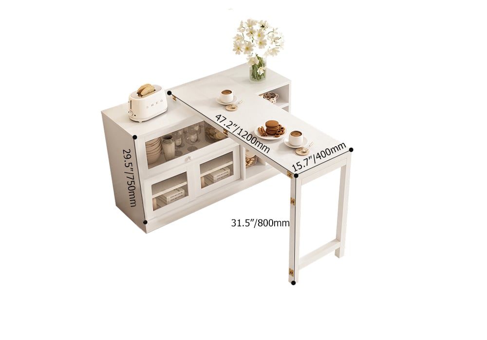 HMR Farmhouse Extendable Wood Sideboards and Cabinets with Ample Storage - White