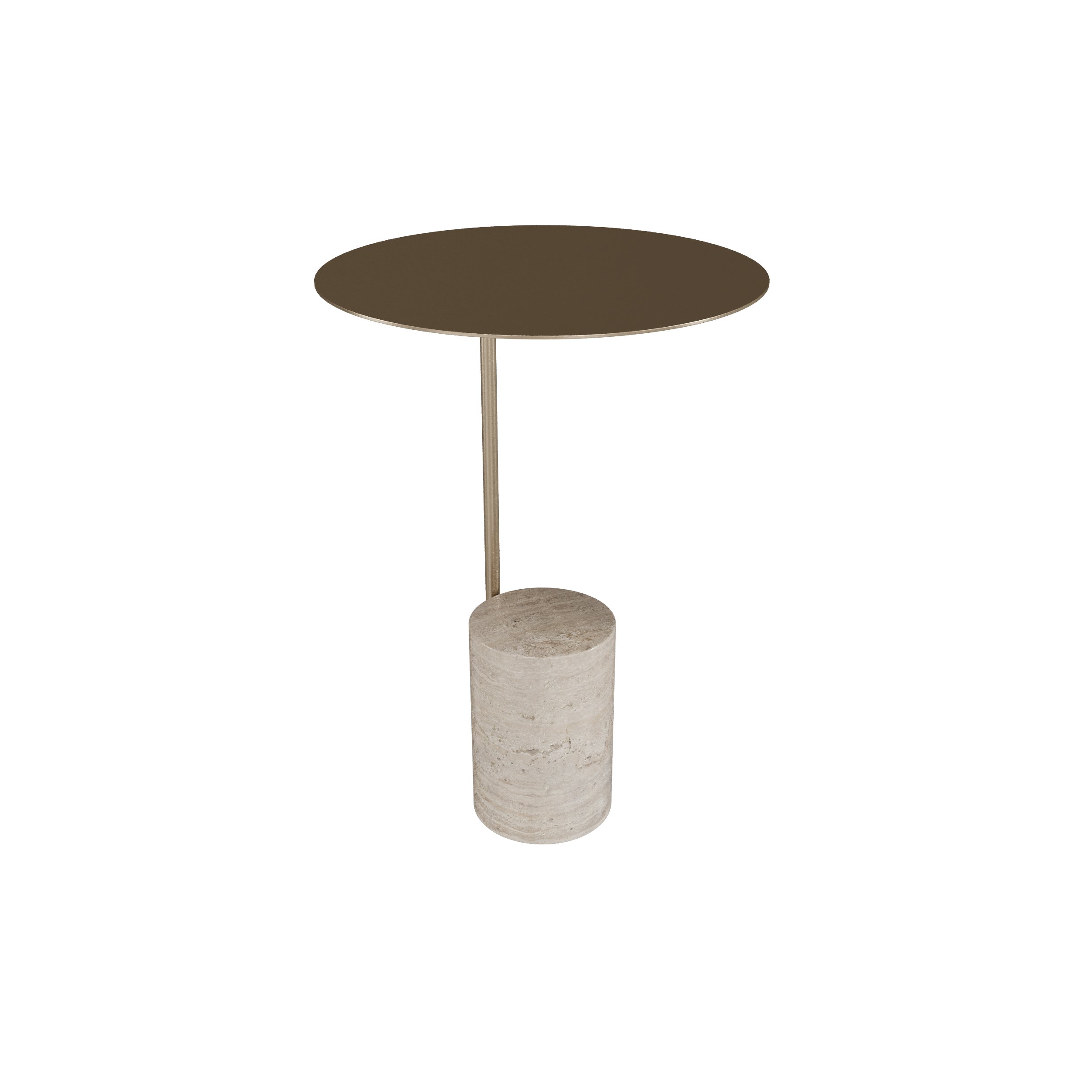 HMR - Beige Modern Stone Travertine Side Table with Stainless Steel in Gold Frame