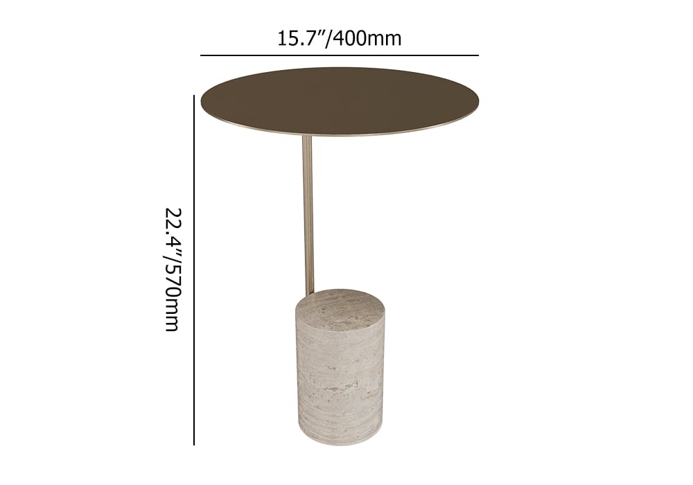 HMR - Beige Modern Stone Travertine Side Table with Stainless Steel in Gold Frame