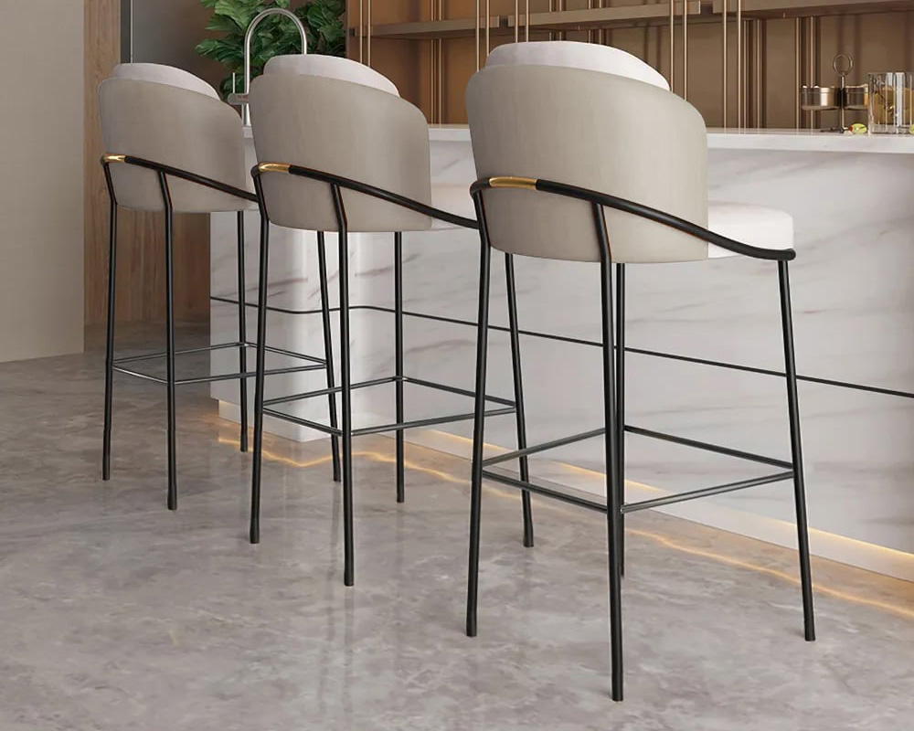 HMR Linenic Series Modern PU Leather Bar Stools - Gray, 20.9"L x 20.9"W x 41.3"H, 1-Piece