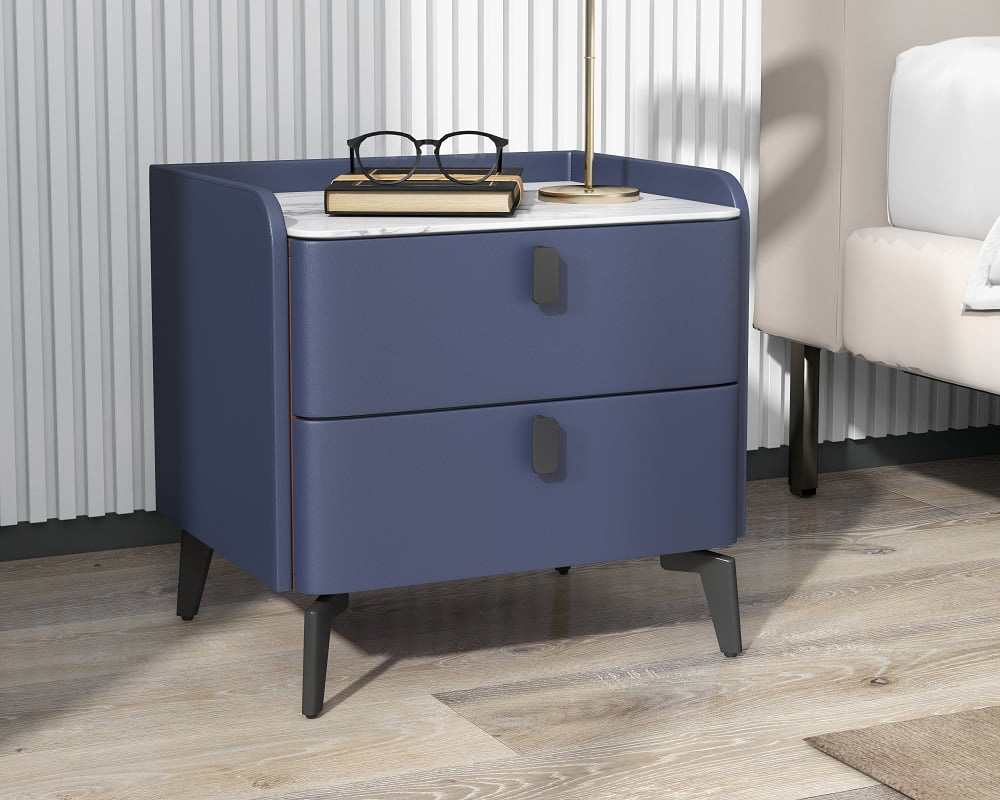 HMR Nightstand with 2-Drawer (Set of 2) - Blue, Faux Leather