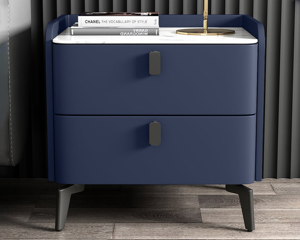HMR Nightstand with 2-Drawer (Set of 2) - Blue, Faux Leather