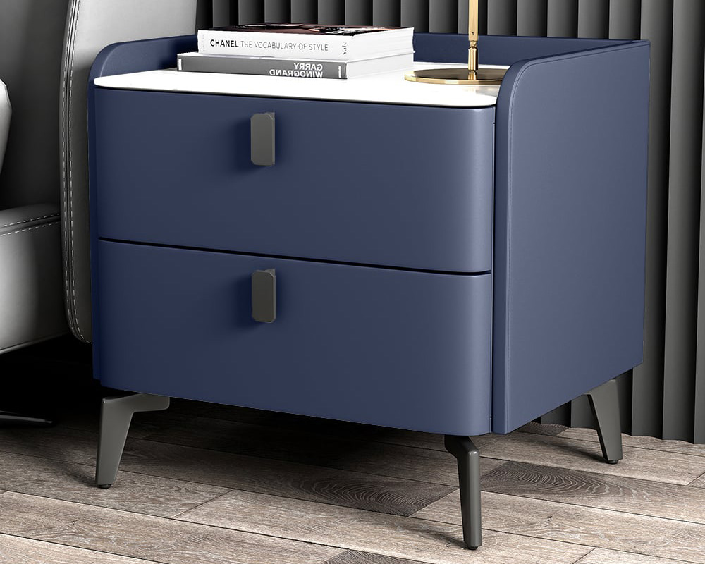 HMR Nightstand with 2-Drawer (Set of 2) - Blue, Faux Leather