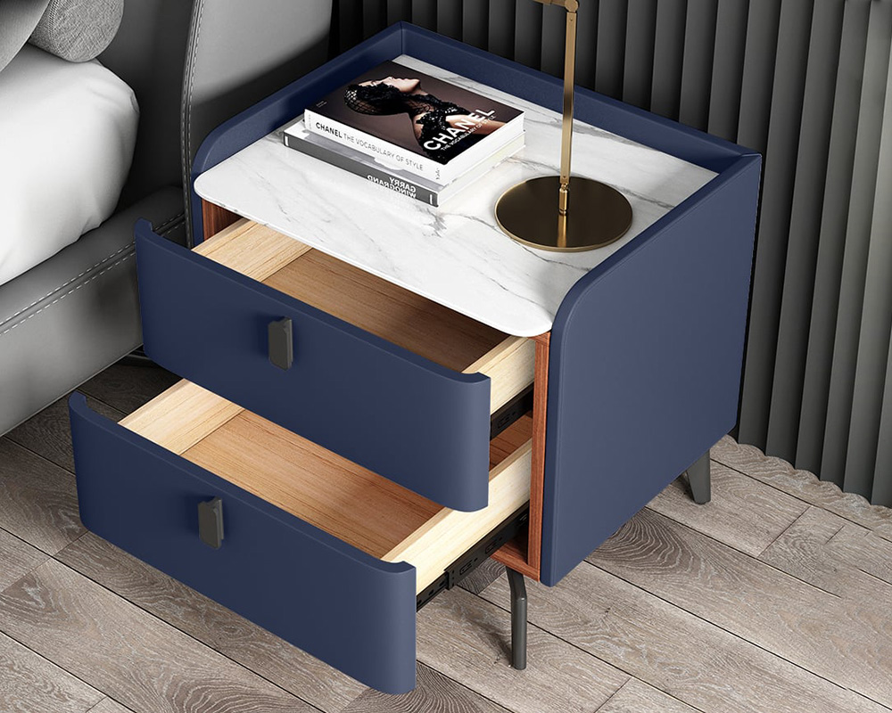 HMR Nightstand with 2-Drawer (Set of 2) - Blue, Faux Leather