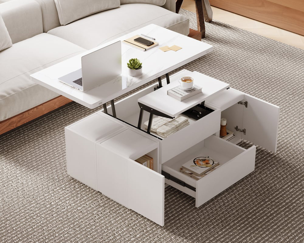 HMR - Modern Lift Top Coffee Table with Drawers & Storage