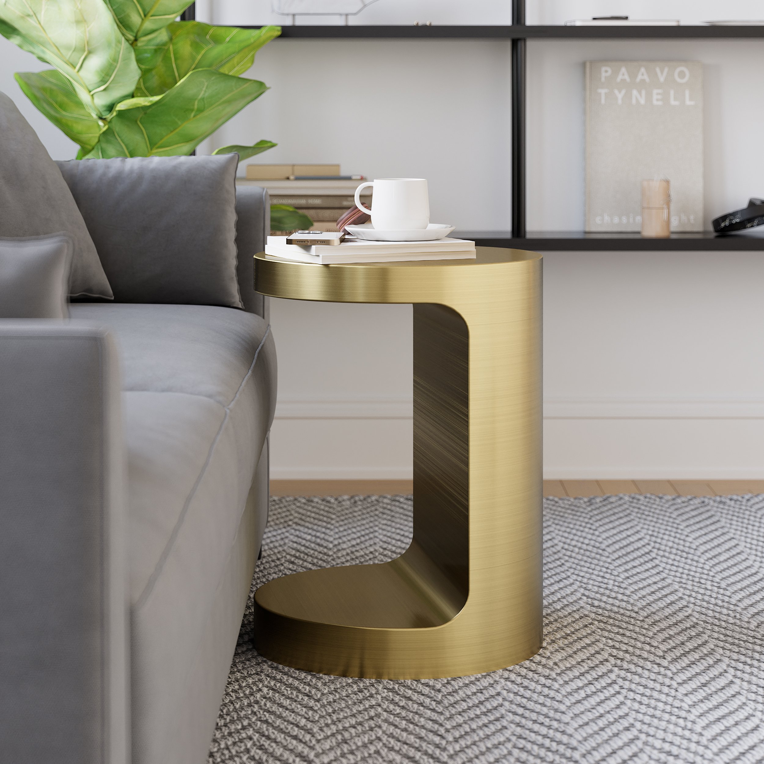 HMR - C Shaped Side Table Gold Cocktail Table