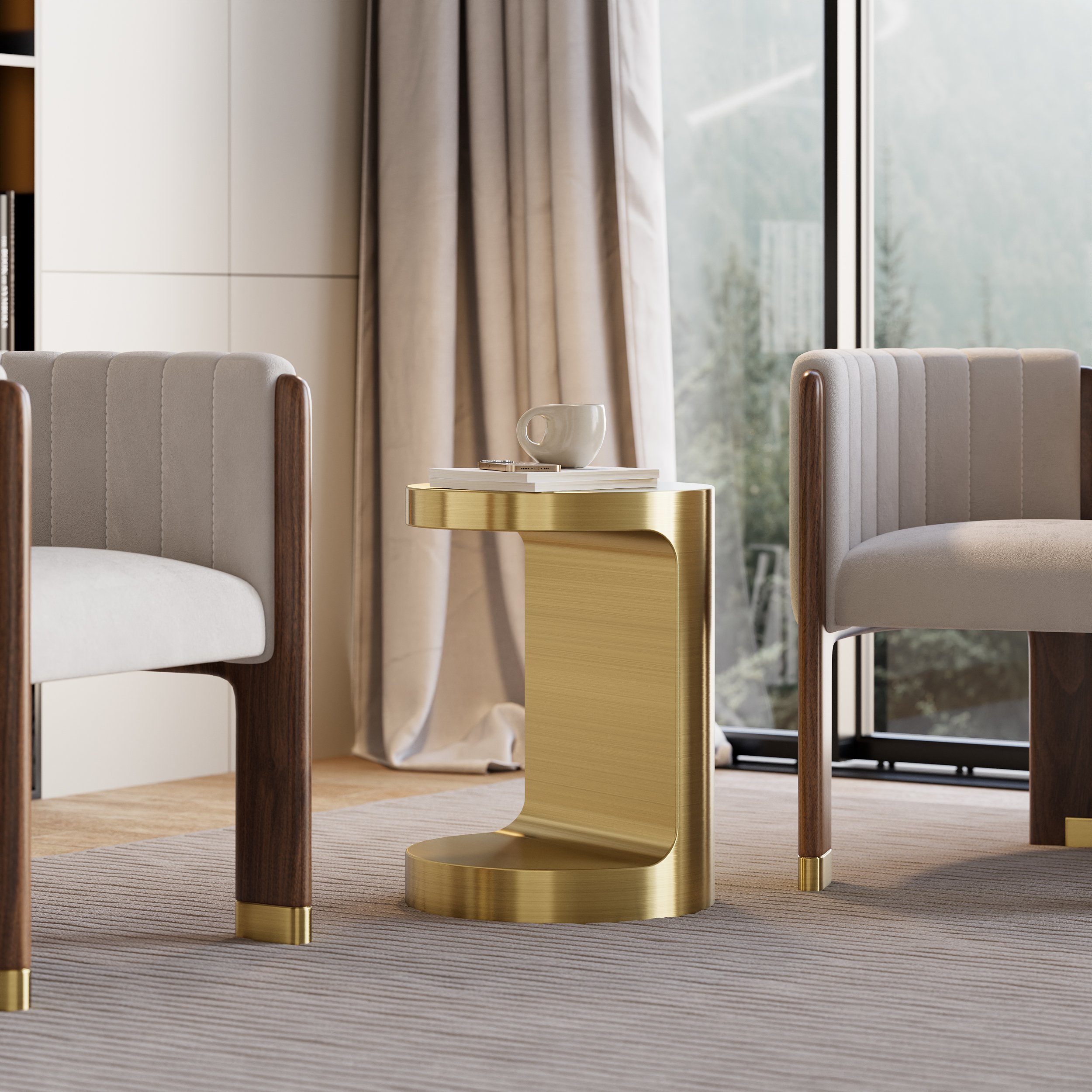 HMR - C Shaped Side Table Gold Cocktail Table