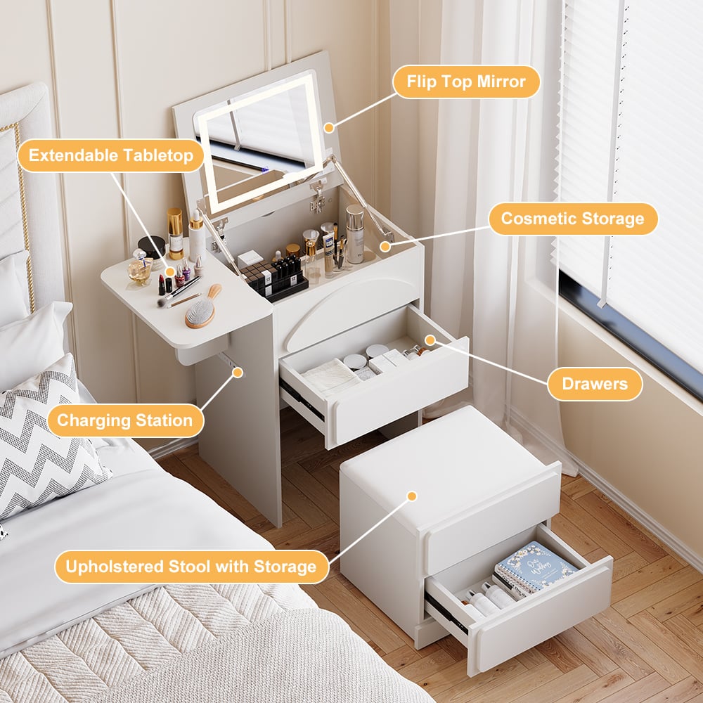 HMR - Mini Smart Makeup Vanity Set with with Mirror & Lights