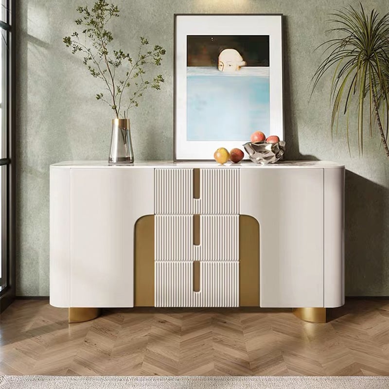 HMR - Artus Modern White 59"W Sintered Stone Sideboard 3 Drawers Kitchen Buffet Table