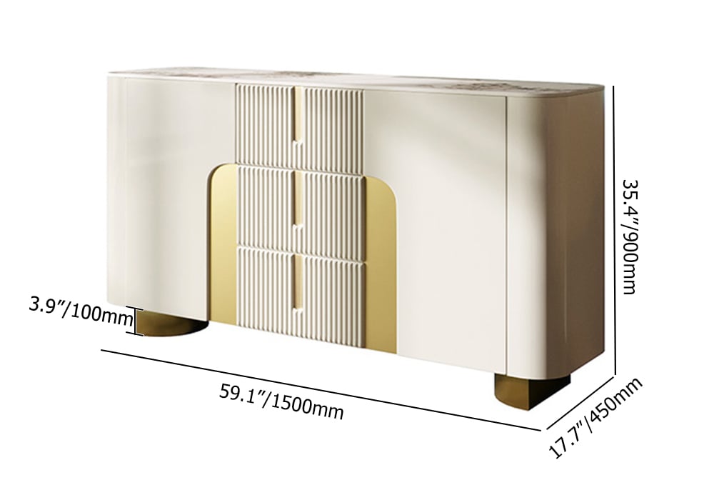 HMR - Artus Modern White 59"W Sintered Stone Sideboard 3 Drawers Kitchen Buffet Table