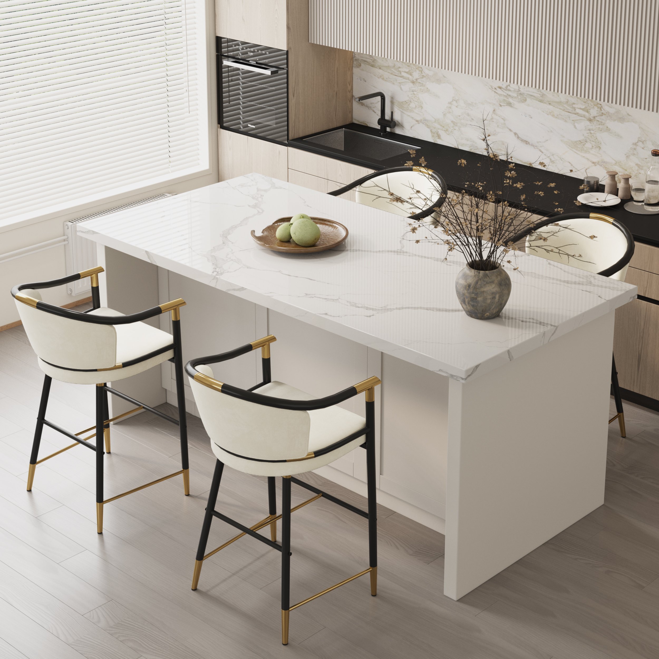 HMR - Craines Series Modern Velvet Upholstered Counter Stools - Beige