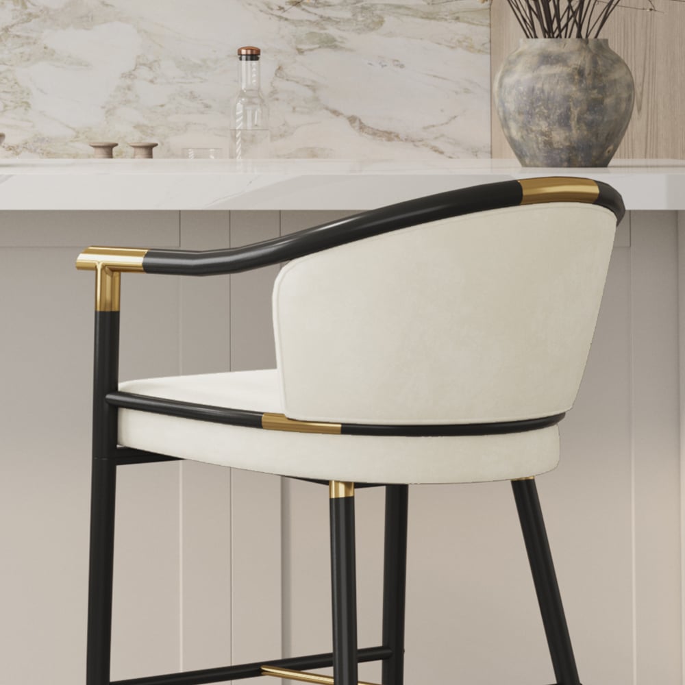 HMR - Craines Series Modern Velvet Upholstered Counter Stools - Beige