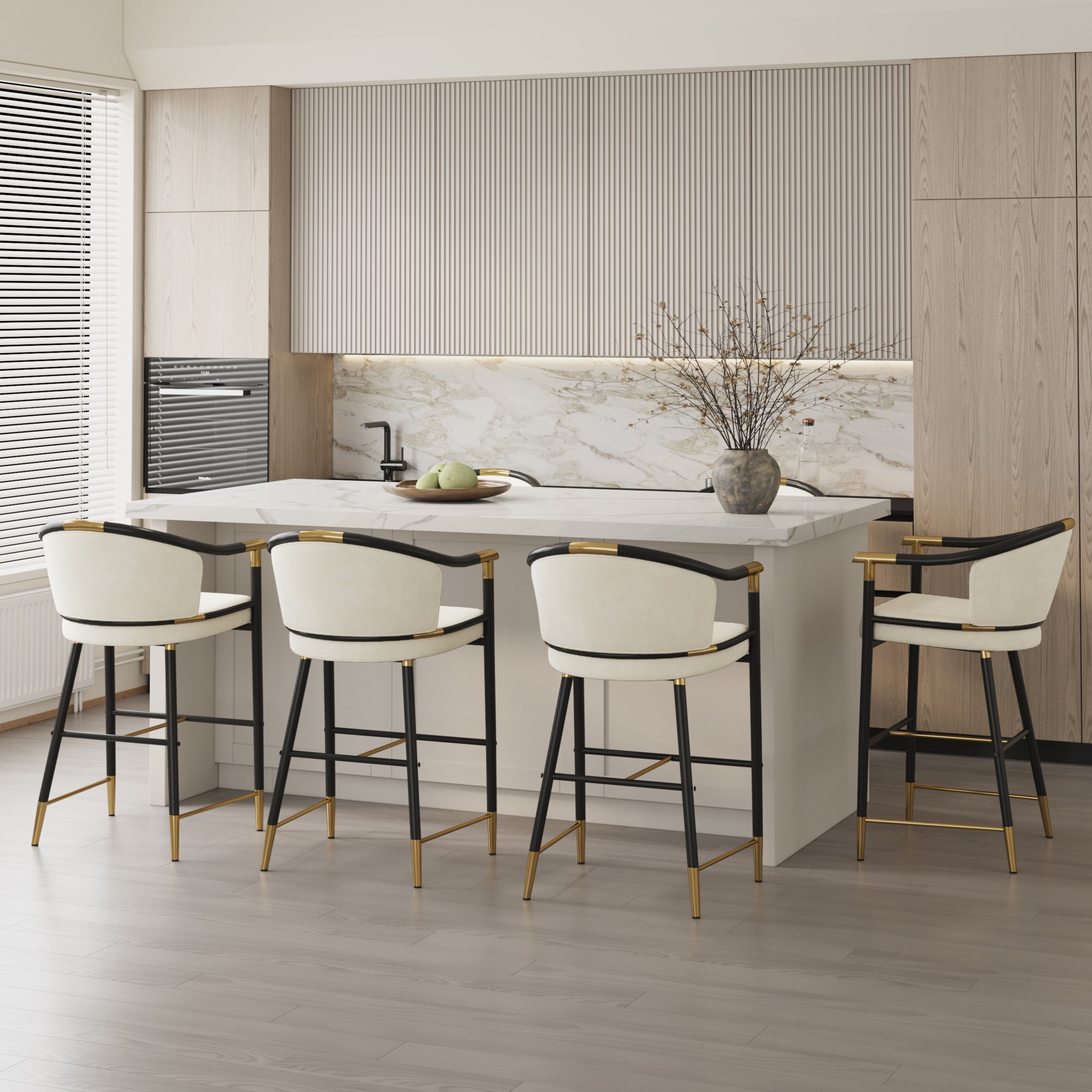 HMR - Craines Series Modern Velvet Upholstered Counter Stools - Beige
