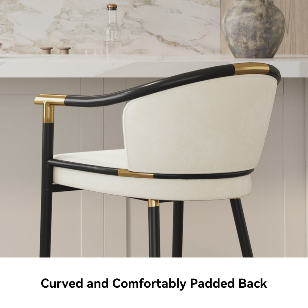 HMR - Craines Series Modern Velvet Upholstered Counter Stools - Beige