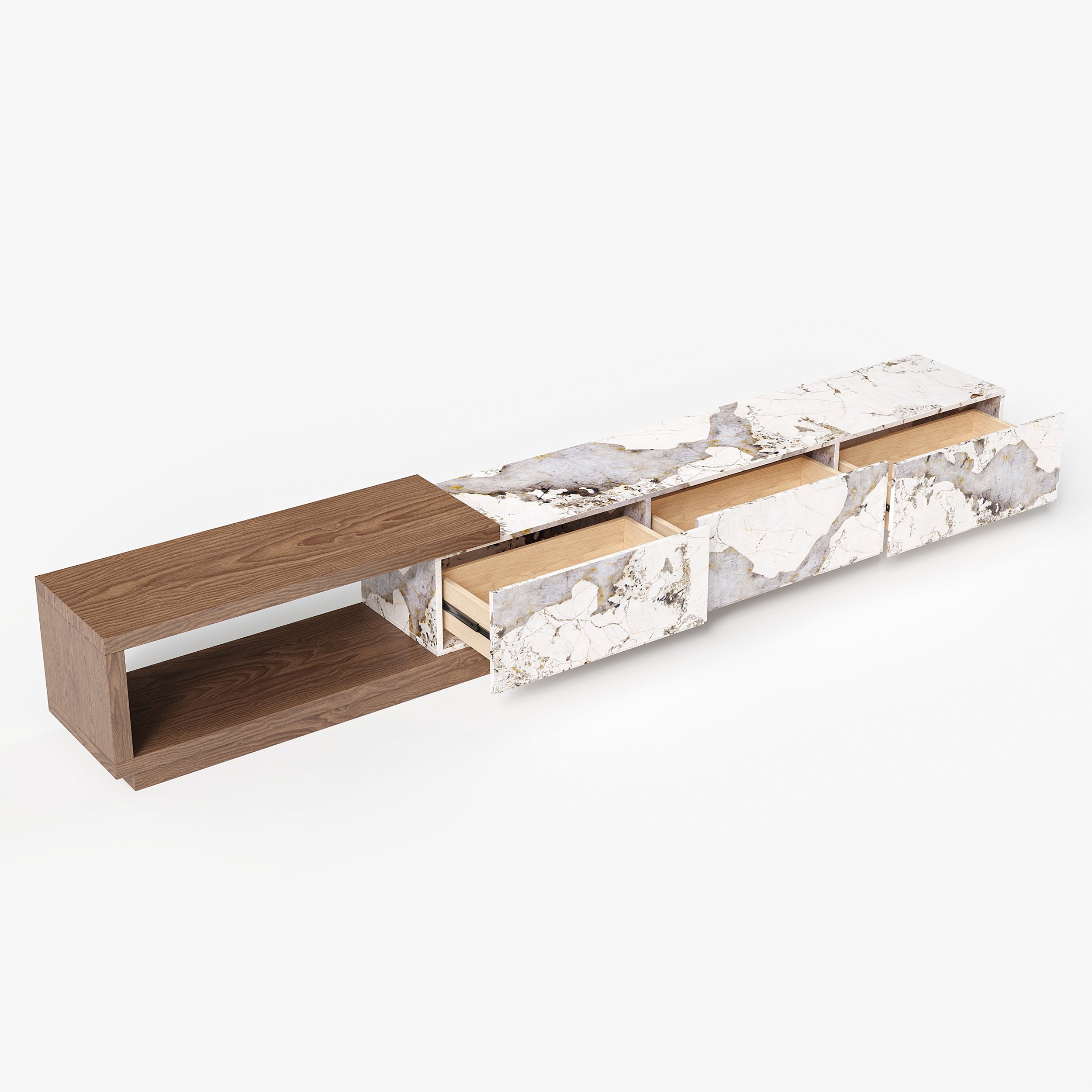 HMR Quoint Extendable TV Stand with 3 Drawers (71"-100") - Walnut, Sintered Stone
