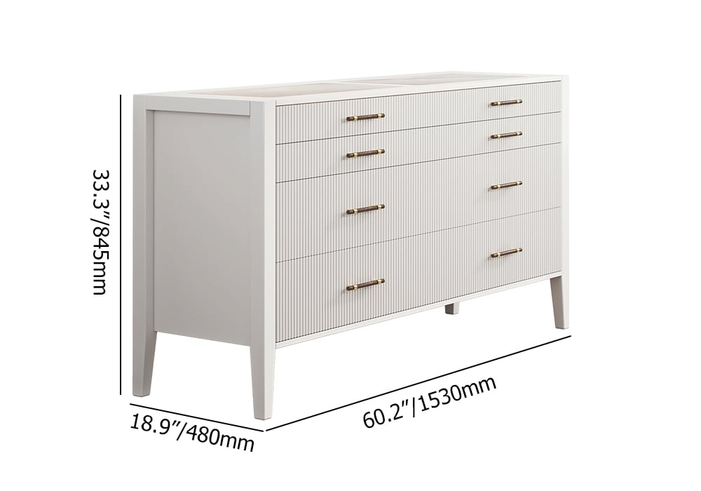 HMR - Fluted 8-Drawer Dresser with Tempered Glass Top & Jewelry Display