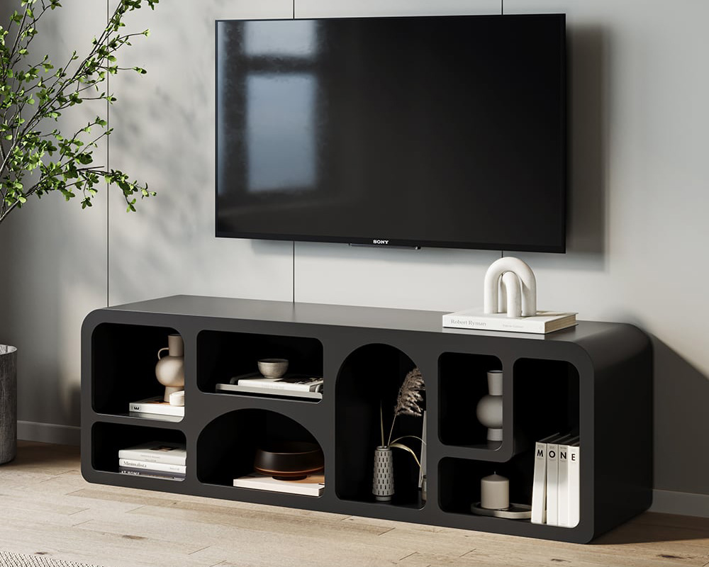 HMR Codiys Art Deco Bookshelf Wood TV Stand with Shelves for TV Up to 70" - Black
