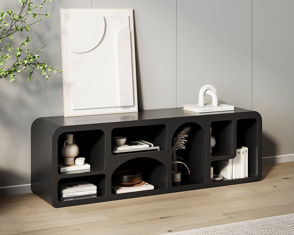 HMR Codiys Art Deco Bookshelf Wood TV Stand with Shelves for TV Up to 70" - Black