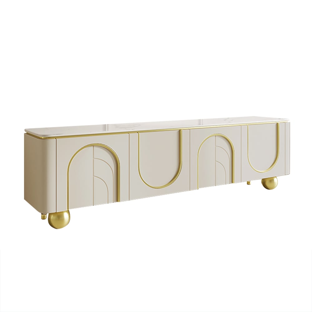 HMR - Modern Off White TV Stand Wood 4 Doors with 2 Shelves Media Console for TVs up to 85"