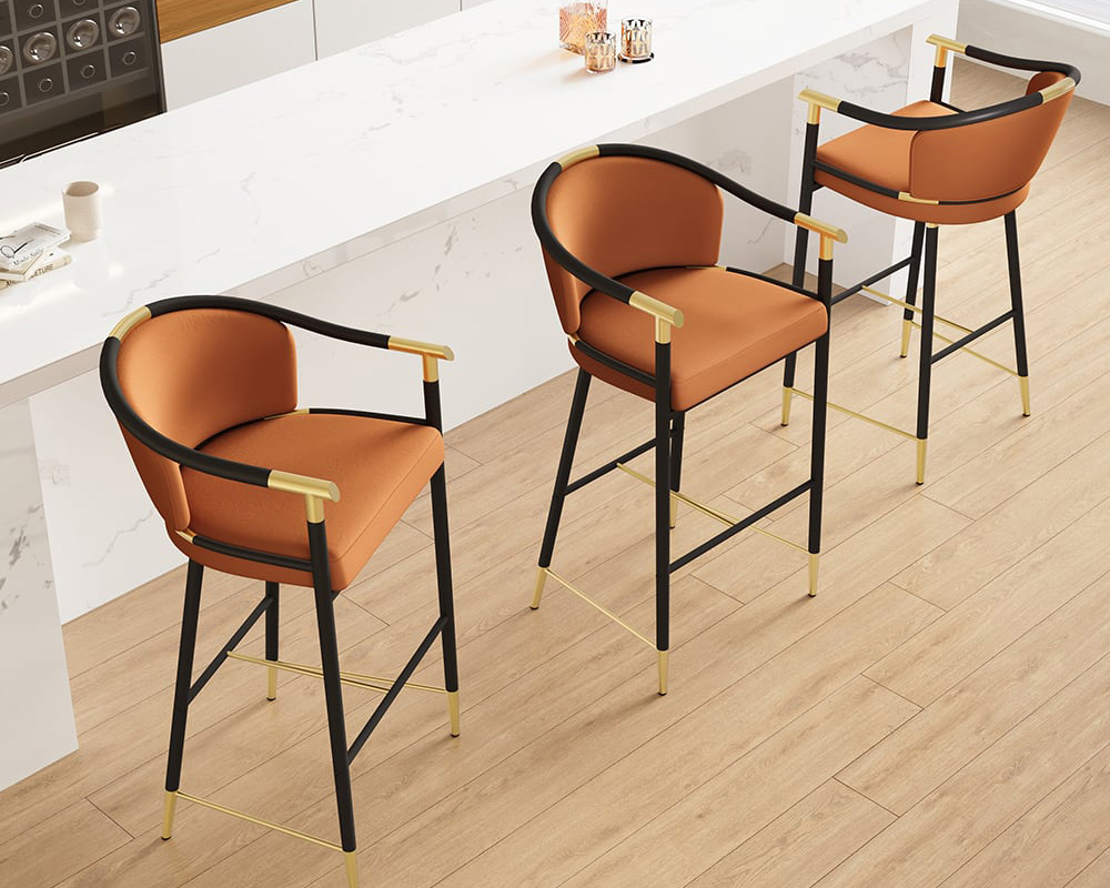 HMR Craines Series Modern Velvet Upholstered Bar Stools - Orange