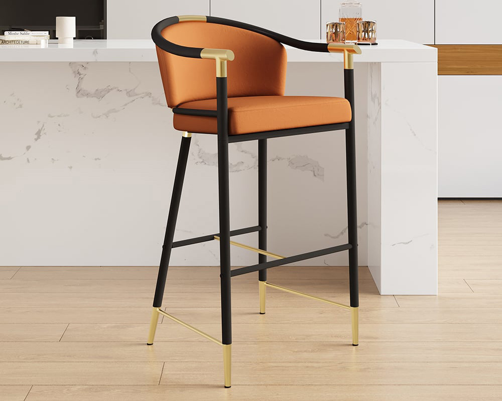 HMR Craines Series Modern Velvet Upholstered Bar Stools - Orange