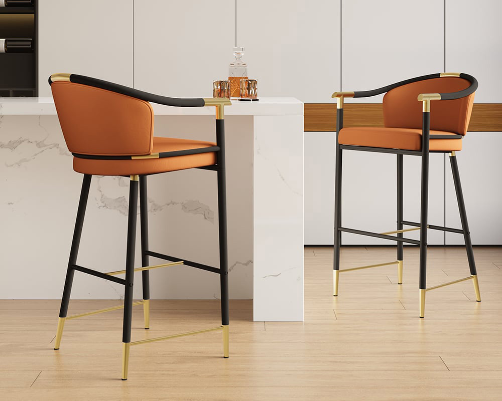 HMR Craines Series Modern Velvet Upholstered Bar Stools - Orange