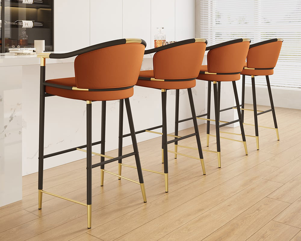 HMR Craines Series Modern Velvet Upholstered Bar Stools - Orange