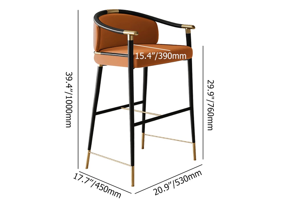 HMR Craines Series Modern Velvet Upholstered Bar Stools - Orange