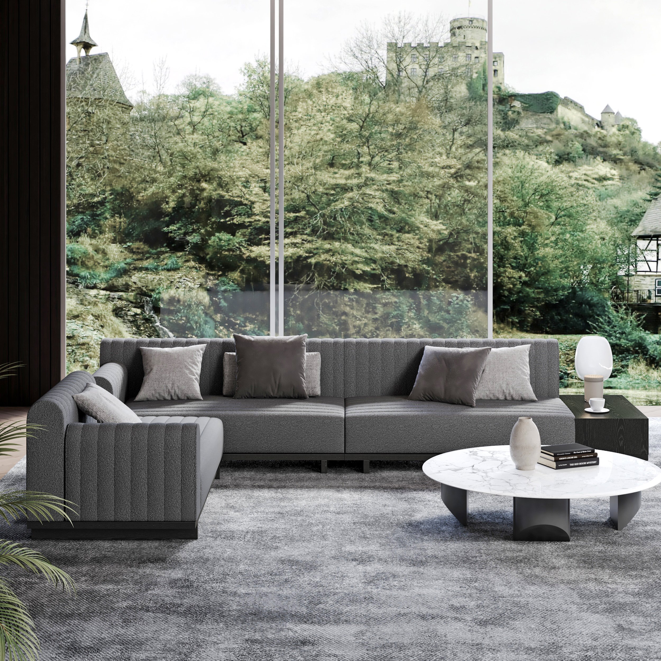 HMR 157" Modern Corner L-Shaped Sectional Sofa with Side Open Storage - Light Gray, Boucle