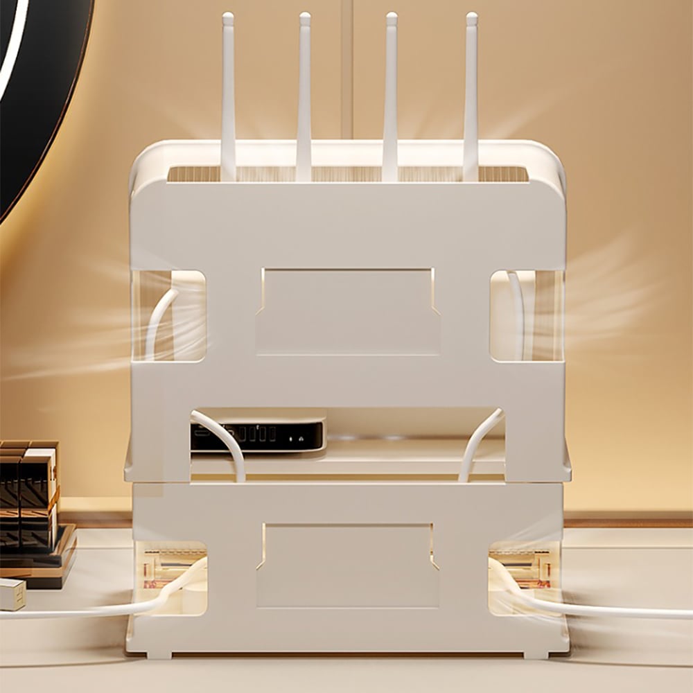 HMR - Morden White Mount & Desktop Router Box Cable Management Decorative Storage Shelf