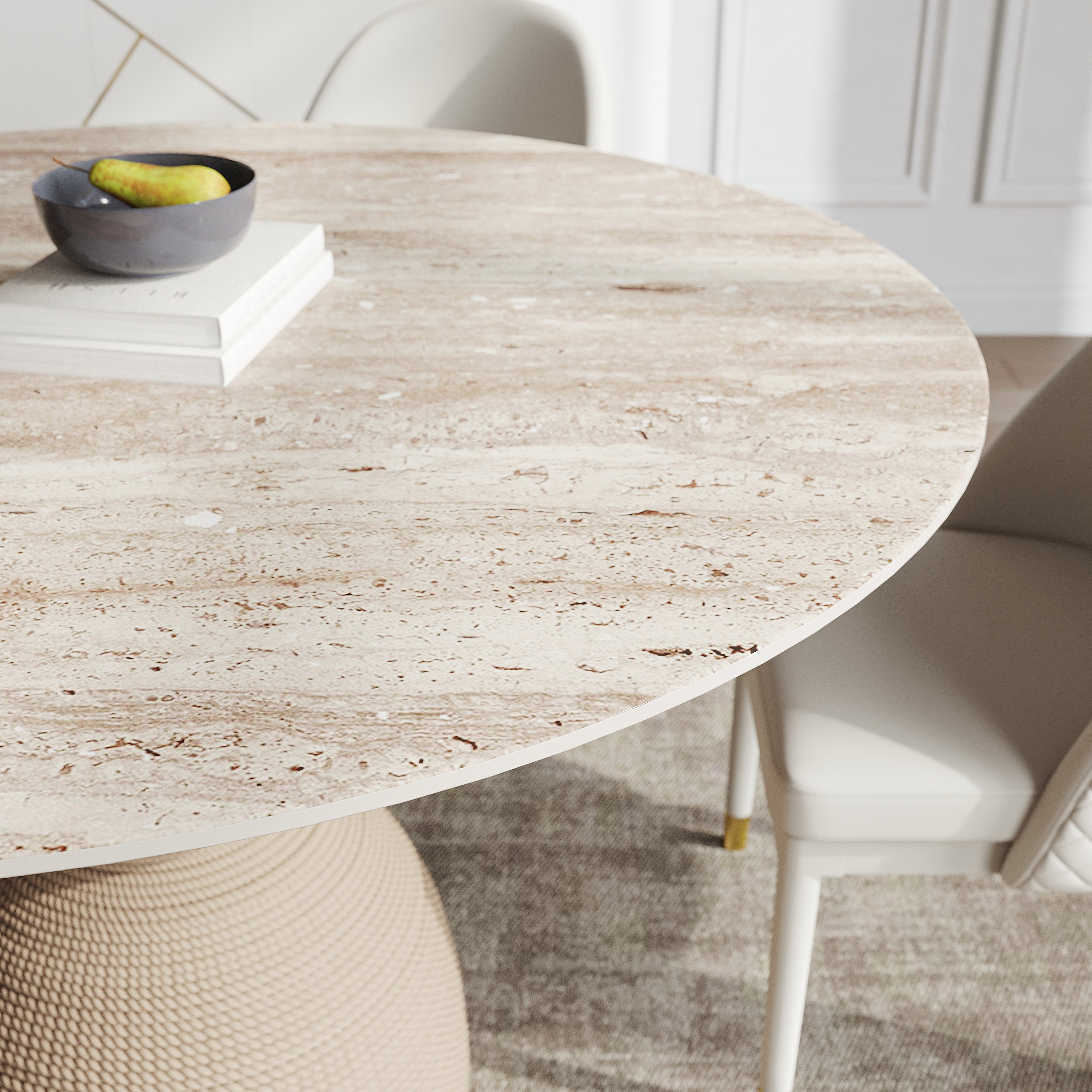 HMR - 47.2" Modern Style Round Sintered Stone Dining Table Seats 4-6 People