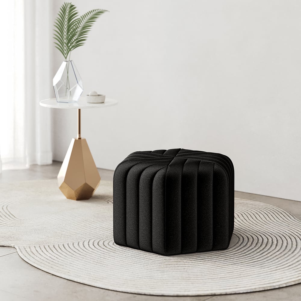 HMR Wide Hexagonal Pouf Ottoman - Black, Velvet