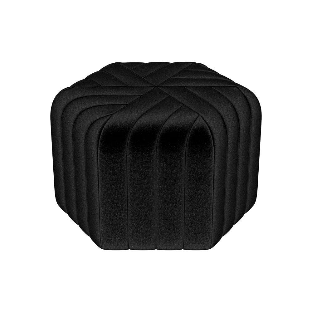 HMR Wide Hexagonal Pouf Ottoman - Black, Velvet