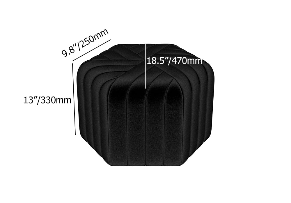 HMR Wide Hexagonal Pouf Ottoman - Black, Velvet