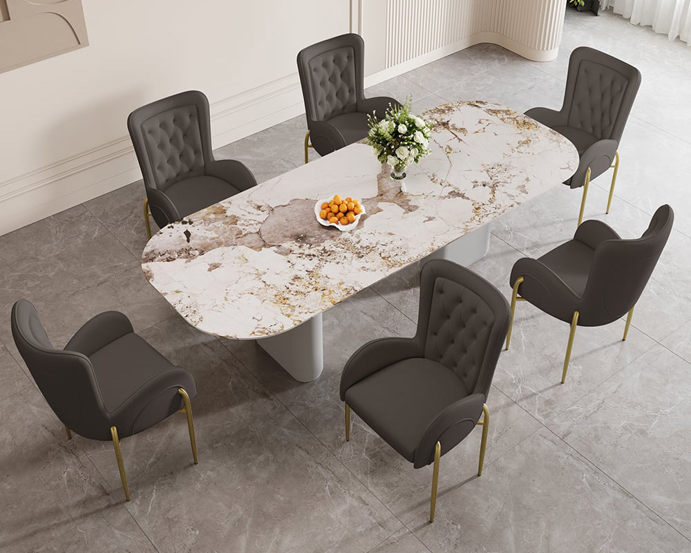 HMR Oakic Series Modern Dining Chairs with PU Leather Upholstery - Dark Gray