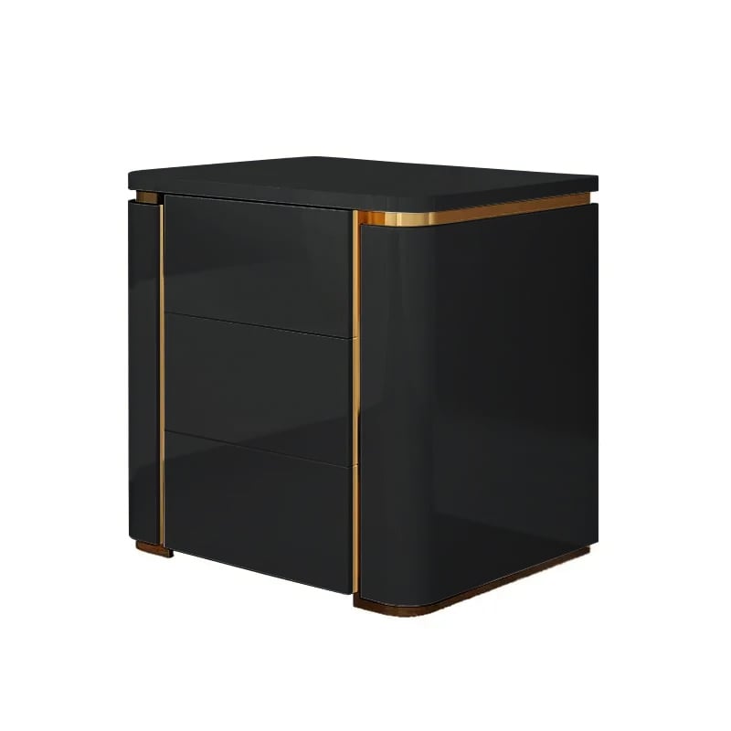 HMR Modern Luxury Square Nightstand with 3 Drawers - Black/Gold