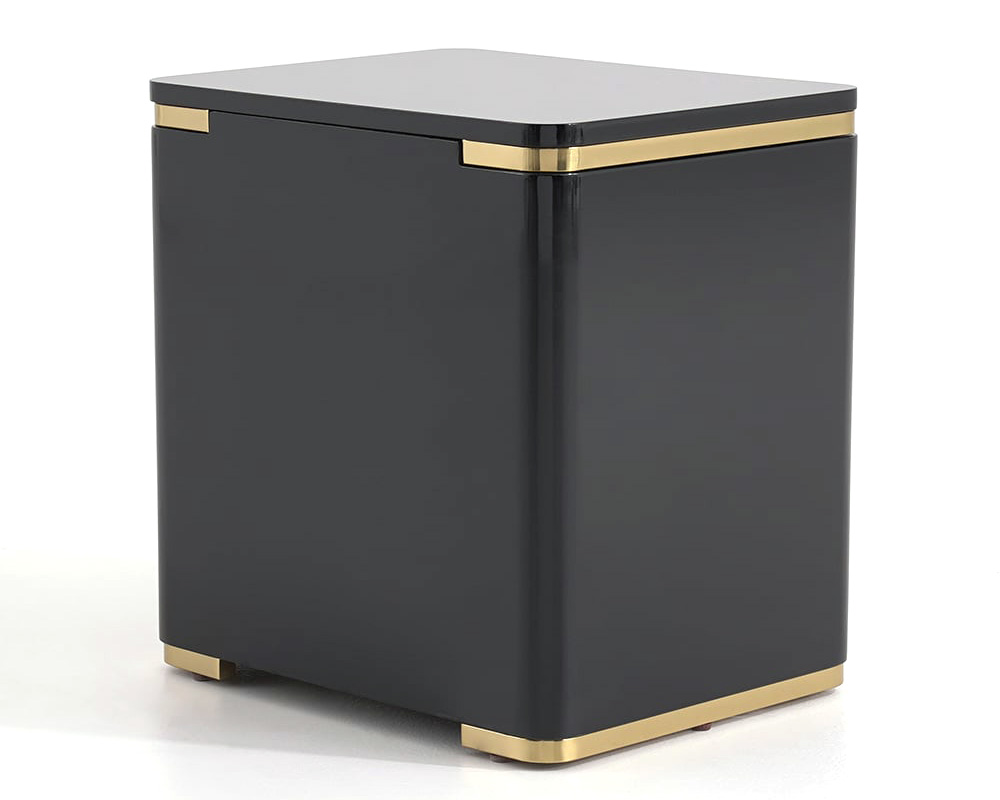 HMR Modern Luxury Square Nightstand with 3 Drawers - Black/Gold
