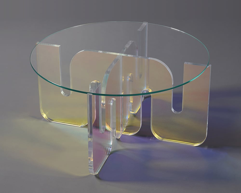 HMR - Iridescent Transparent Acrylic Modern Design Fashionable Round Coffee Table