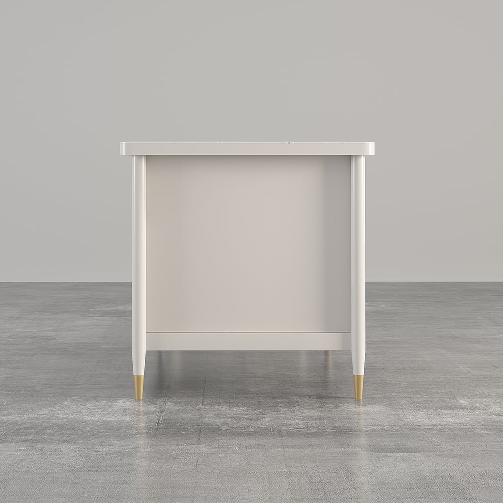 HMR - Modern 60" Extendable White Kitchen Island with Storage Faux Marble Kitchen Cabinet