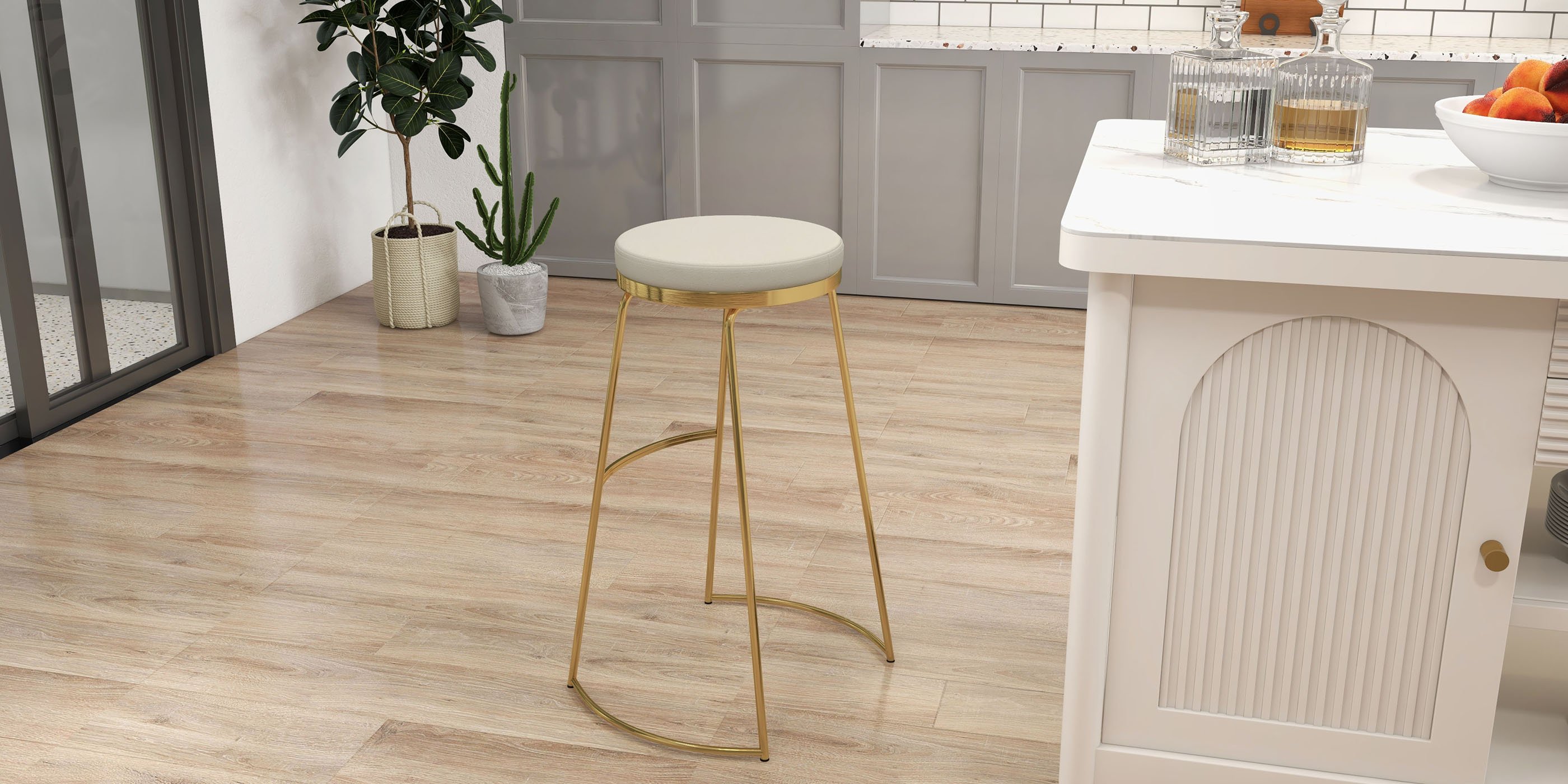 HMR - Modern 60" Extendable White Kitchen Island with Storage Faux Marble Kitchen Cabinet