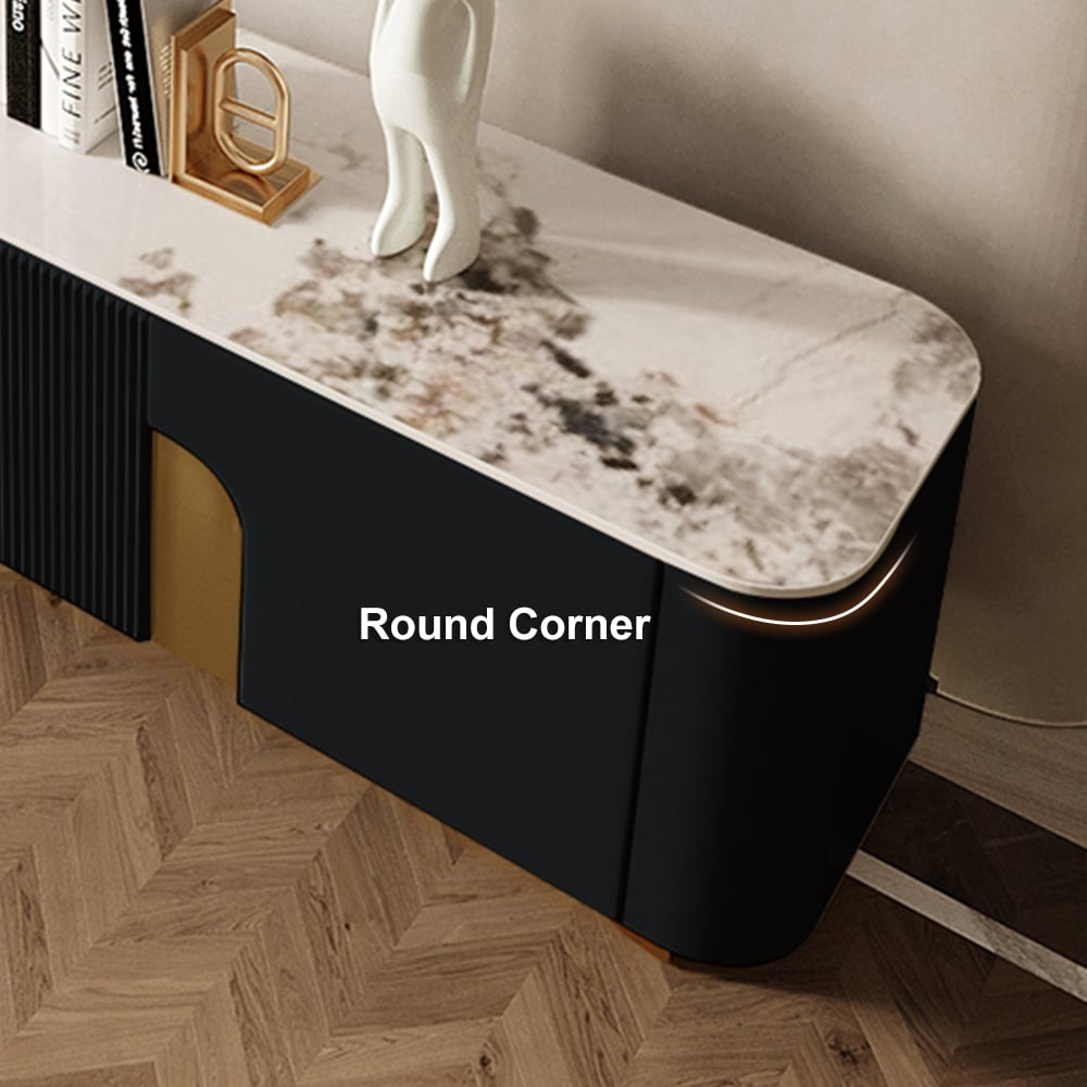 HMR Artus Modern TV Stand Stone Top 4 Doors with Storage Media Console - Black, 78.7"W x 15.7"D x 20.5"H