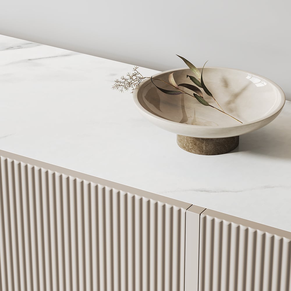 HMR Grovyn Sintered Stone Top Fluted TV Stand with Storage - Off White, 59.1"W x 15.7"D x 23.6"H, Without Fireplace