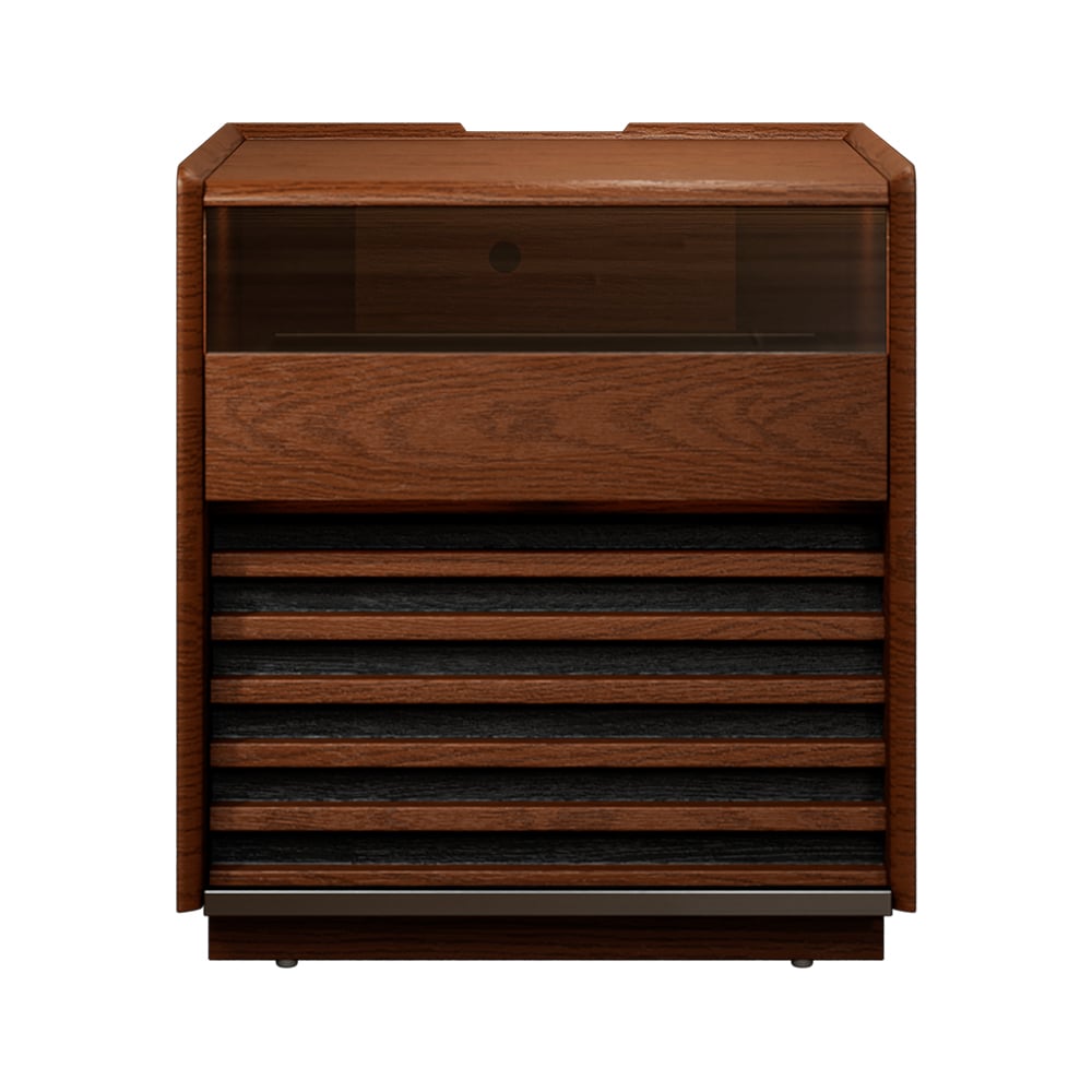 HMR Modern Walnut Nightstand with Light Wood Bedside Table with 2 Drawers - Walnut, Single