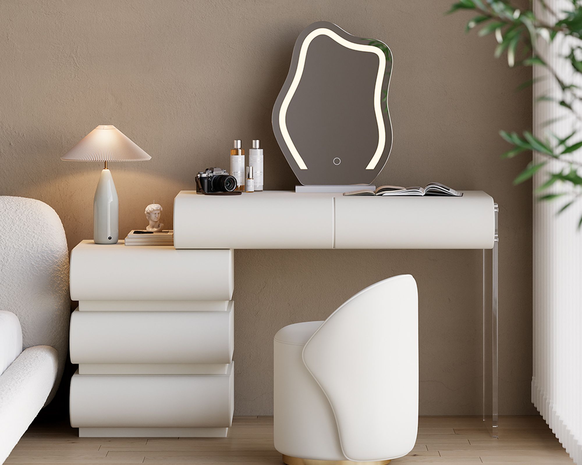 HMR - Humply Leather Makeup Vanity Set with Mirror & Lights (40"-53")