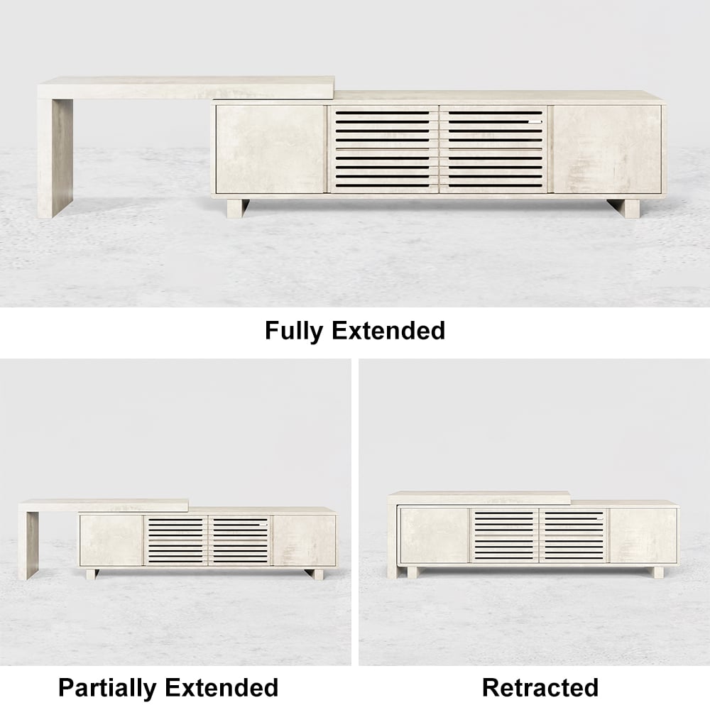 HMR Extendable Grille-Inspired TV Stand with Storage (63"-83") - Distressed White