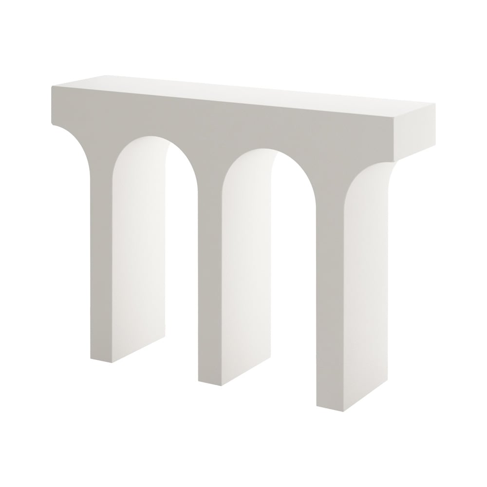 HMR - 47" Japandi Narrow White Console Table with Pedestal Wood Entryway Table