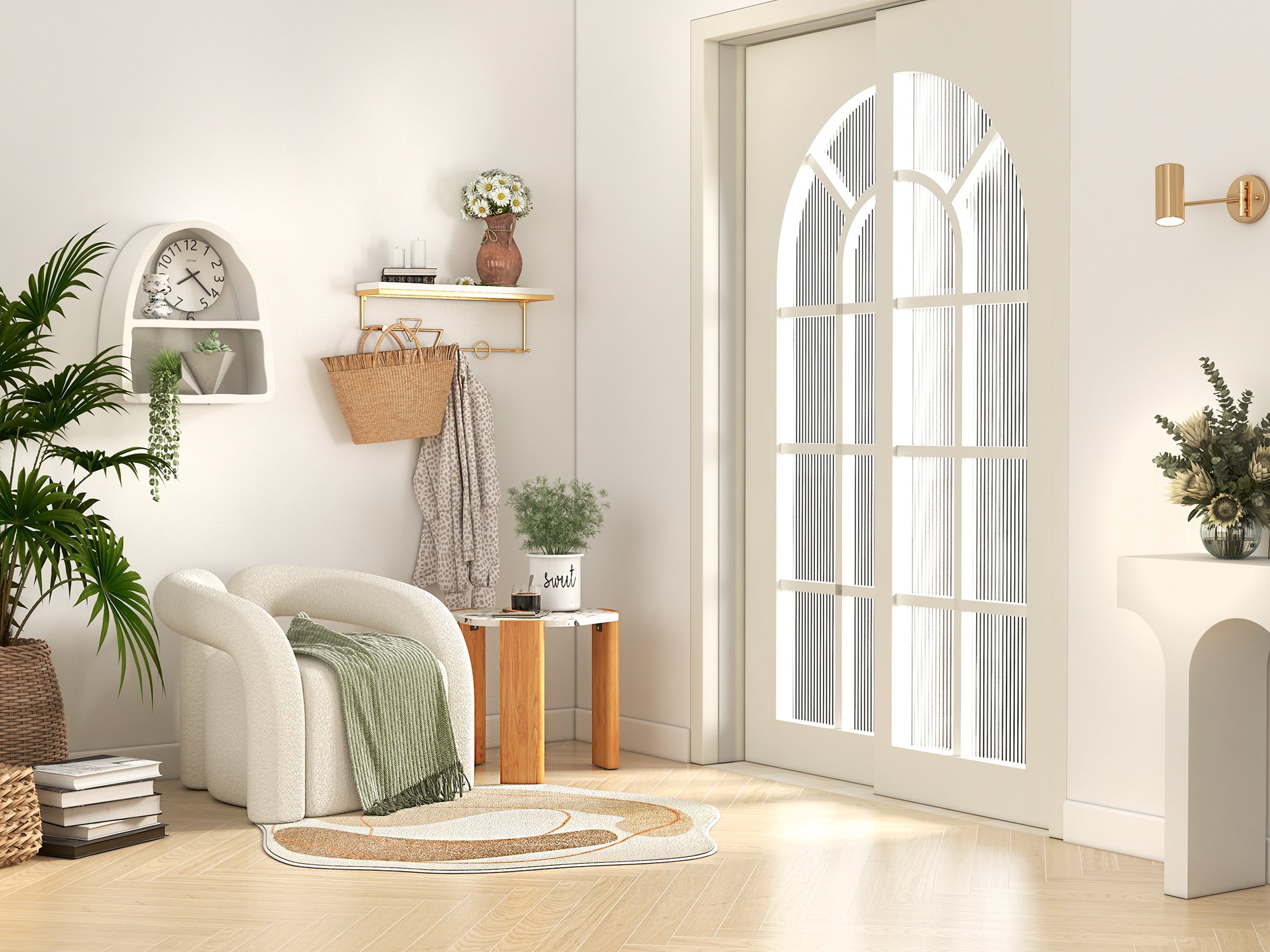 HMR - 47" Japandi Narrow White Console Table with Pedestal Wood Entryway Table