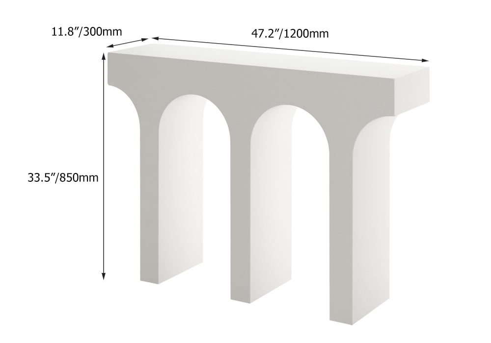 HMR - 47" Japandi Narrow White Console Table with Pedestal Wood Entryway Table